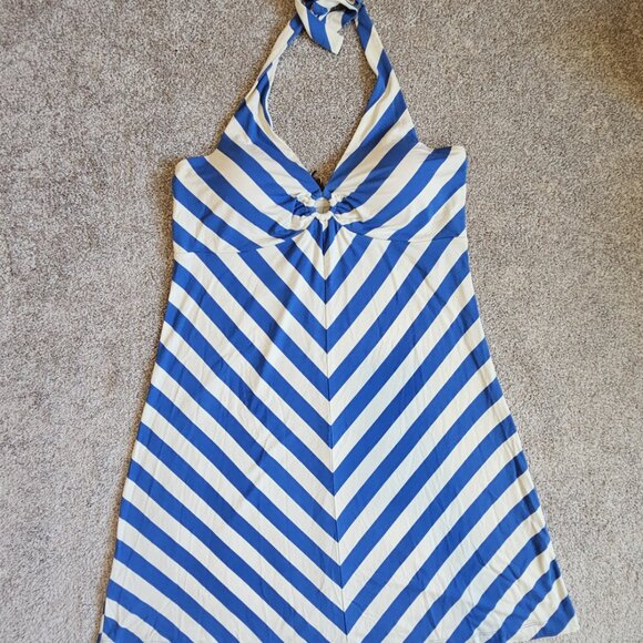 NWT Tommy Bahama Striped Blue & White Halter Dress Nautical Size Large - Picture 1 of 8